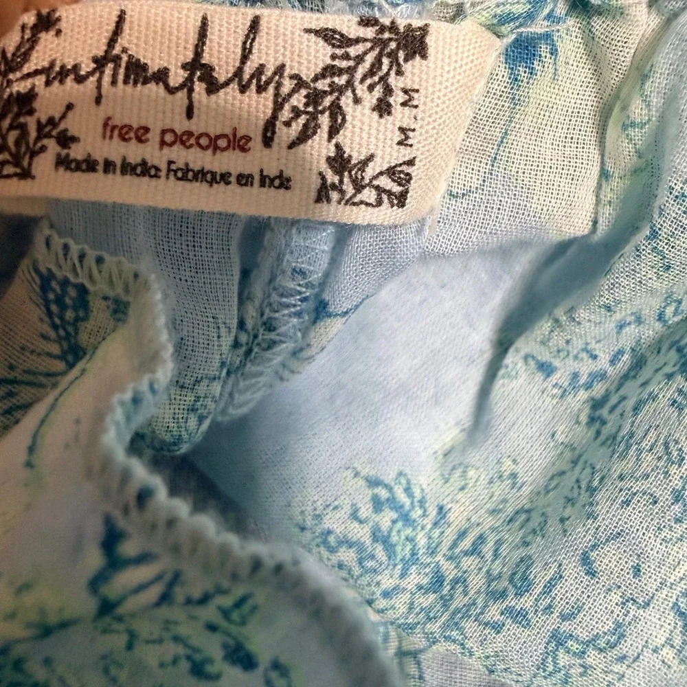 Intimately Free People Blue Floral Smocked Wide Leg Gauze Pants Medium